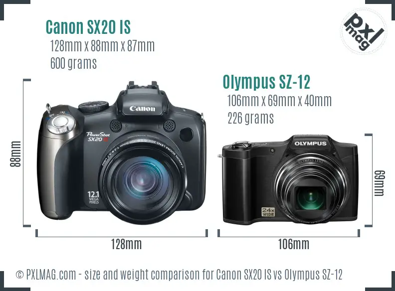 Canon SX20 IS vs Olympus SZ-12 size comparison