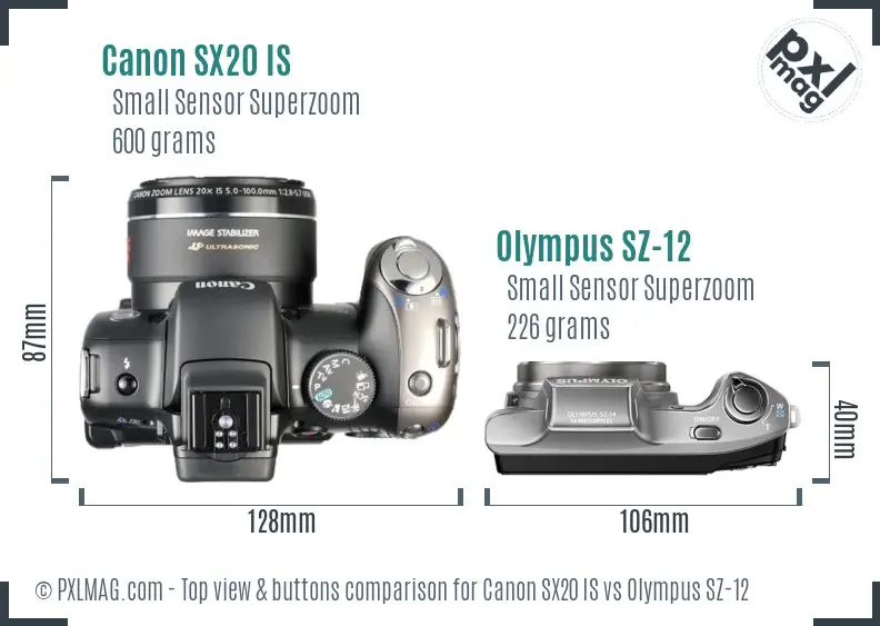 Canon SX20 IS vs Olympus SZ-12 top view buttons comparison