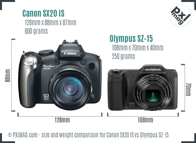 Canon SX20 IS vs Olympus SZ-15 size comparison