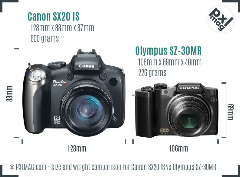 Canon SX20 IS vs Olympus SZ-30MR size comparison