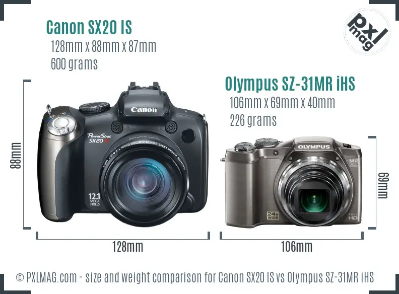 Canon SX20 IS vs Olympus SZ-31MR iHS size comparison