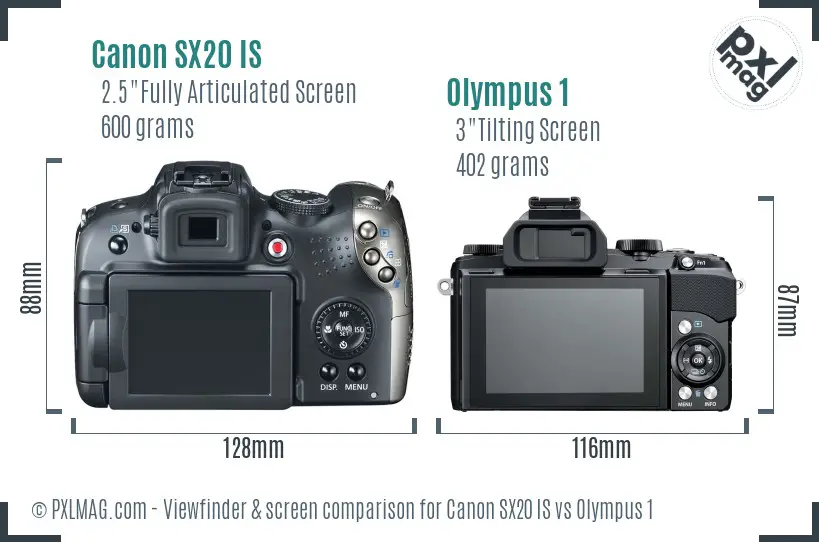 Canon SX20 IS vs Olympus 1 Screen and Viewfinder comparison