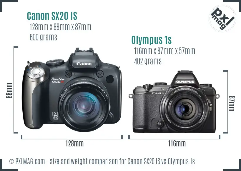 Canon SX20 IS vs Olympus 1s size comparison
