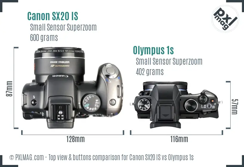 Canon SX20 IS vs Olympus 1s top view buttons comparison