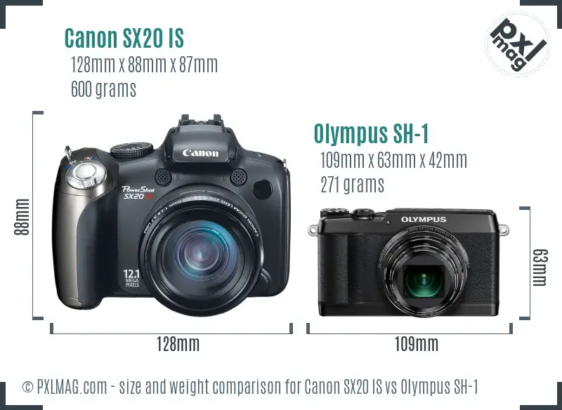 Canon SX20 IS vs Olympus SH-1 size comparison Canon SX20 IS vs Olympus SH-1 size comparison