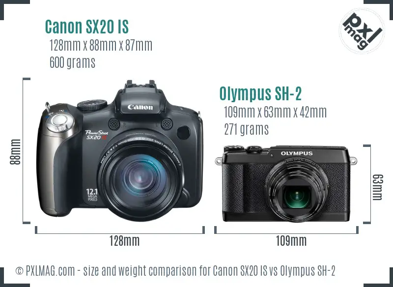 Canon SX20 IS vs Olympus SH-2 size comparison