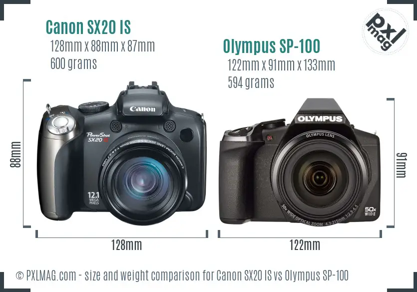 Canon SX20 IS vs Olympus SP-100 size comparison
