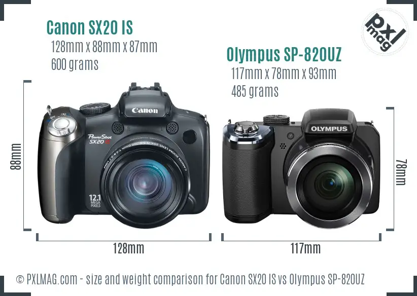 Canon SX20 IS vs Olympus SP-820UZ size comparison
