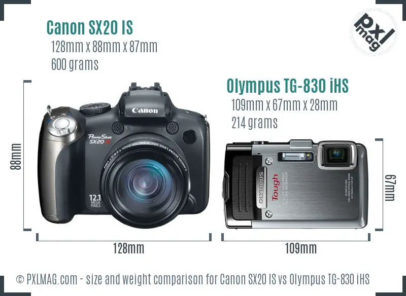Canon SX20 IS vs Olympus TG-830 iHS size comparison