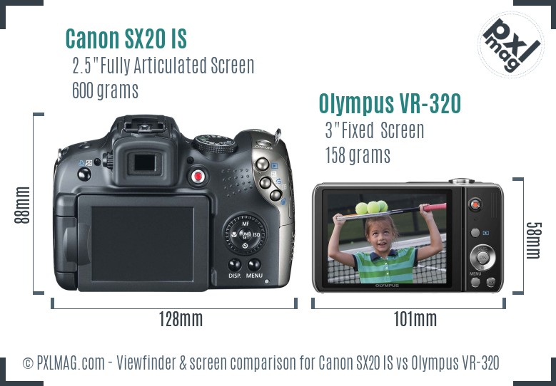 Canon SX20 IS vs Olympus VR-320 Screen and Viewfinder comparison