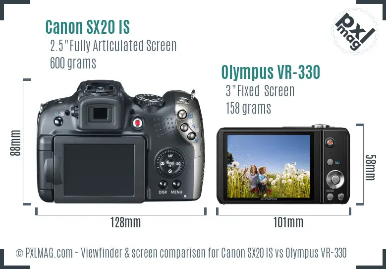 Canon SX20 IS vs Olympus VR-330 Screen and Viewfinder comparison