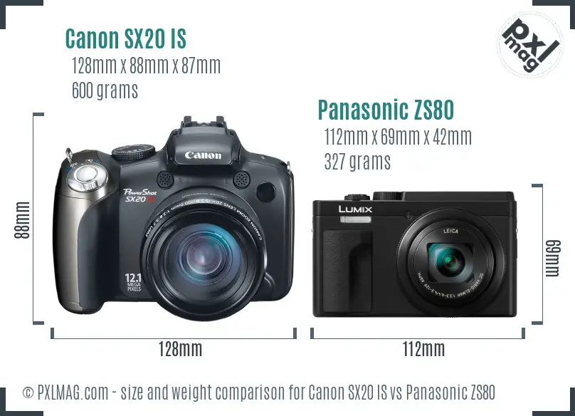 Canon SX20 IS vs Panasonic ZS80 size comparison