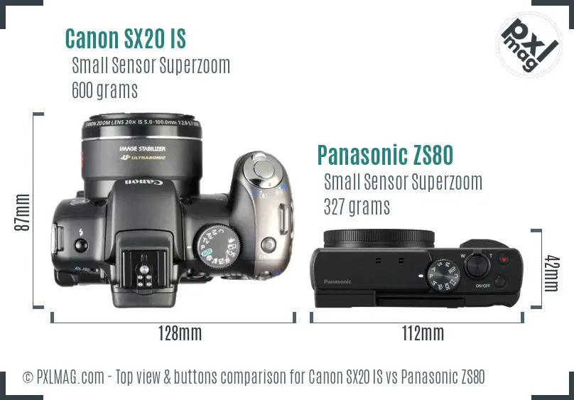 Canon SX20 IS vs Panasonic ZS80 top view buttons comparison