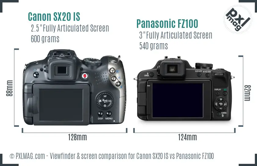 Canon SX20 IS vs Panasonic FZ100 Screen and Viewfinder comparison