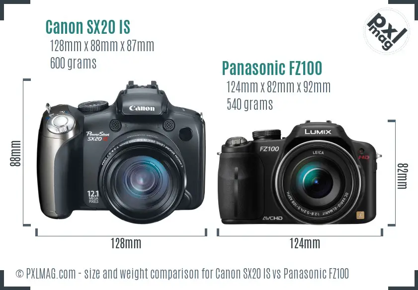 Canon SX20 IS vs Panasonic FZ100 size comparison