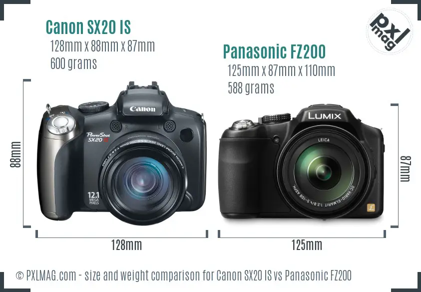 Canon SX20 IS vs Panasonic FZ200 size comparison