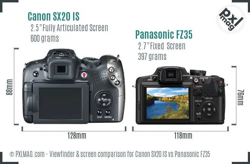 Canon SX20 IS vs Panasonic FZ35 Screen and Viewfinder comparison