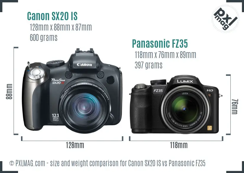 Canon SX20 IS vs Panasonic FZ35 size comparison