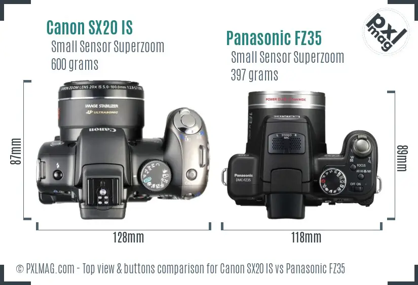 Canon SX20 IS vs Panasonic FZ35 top view buttons comparison