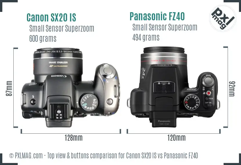 Canon SX20 IS vs Panasonic FZ40 top view buttons comparison