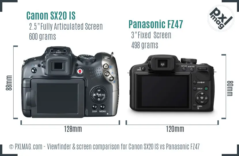 Canon SX20 IS vs Panasonic FZ47 Screen and Viewfinder comparison Canon SX20 IS vs Panasonic FZ47 Screen and Viewfinder comparison