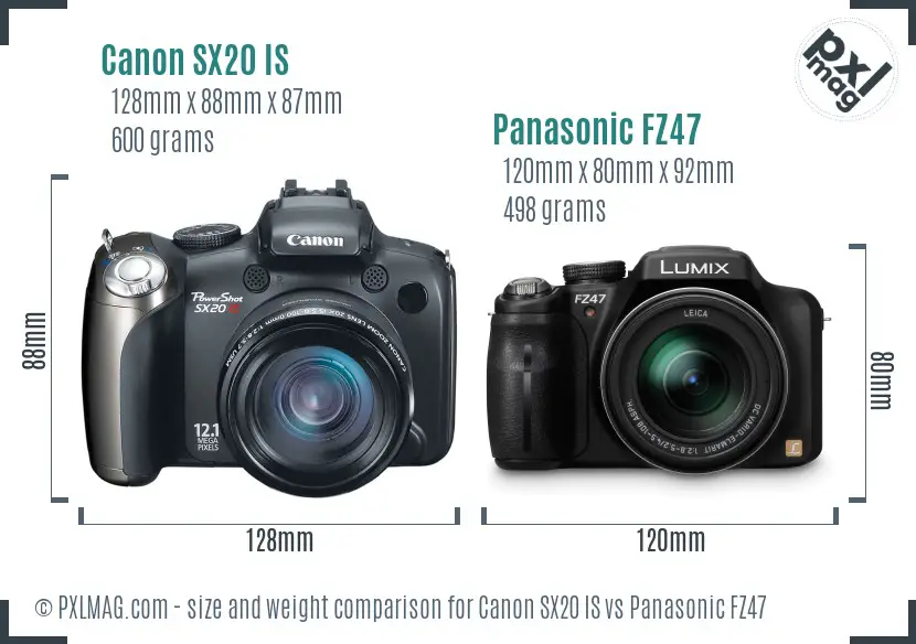 Canon SX20 IS vs Panasonic FZ47 size comparison Canon SX20 IS vs Panasonic FZ47 size comparison