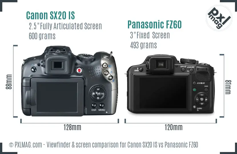 Canon SX20 IS vs Panasonic FZ60 Screen and Viewfinder comparison Canon SX20 IS vs Panasonic FZ60 Screen and Viewfinder comparison