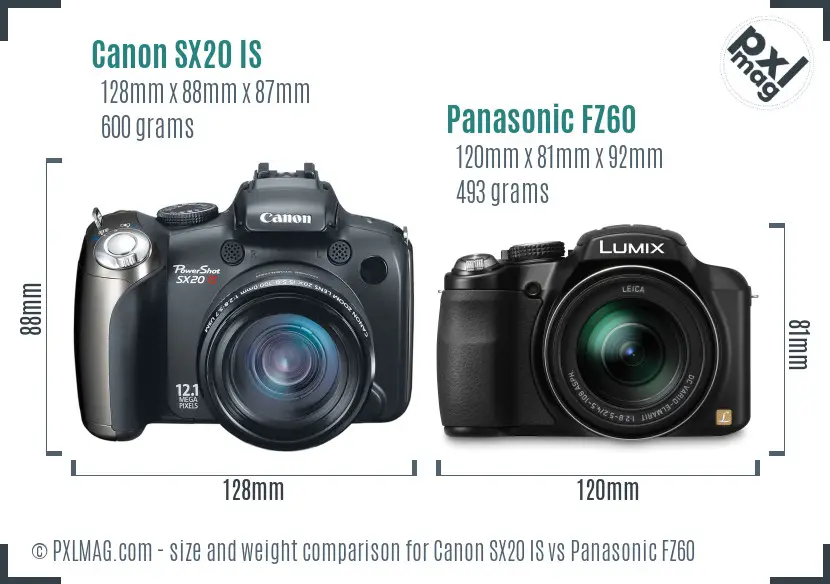 Canon SX20 IS vs Panasonic FZ60 size comparison Canon SX20 IS vs Panasonic FZ60 size comparison