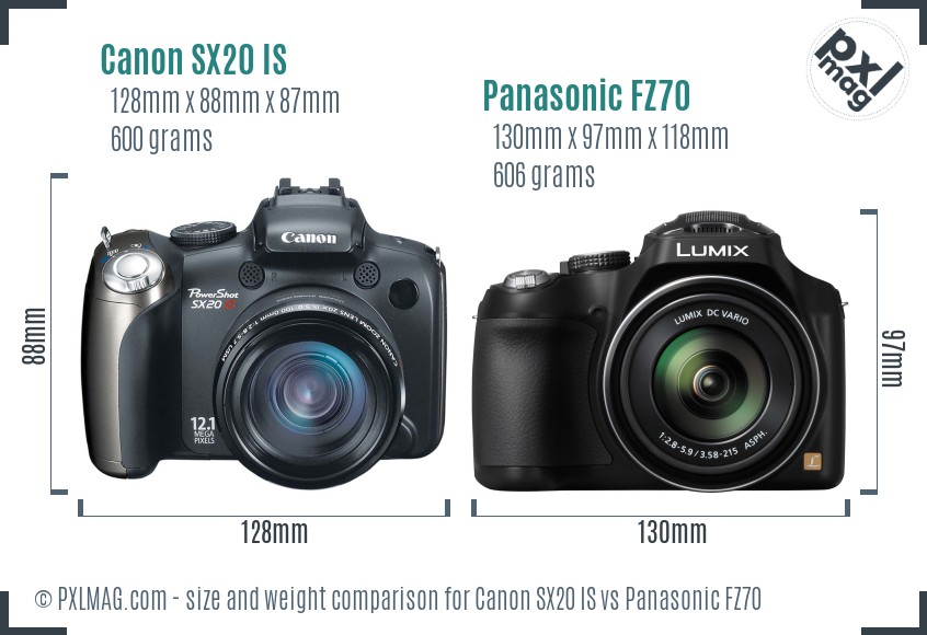 Canon SX20 IS vs Panasonic FZ70 size comparison