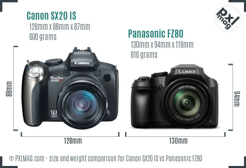 Canon SX20 IS vs Panasonic FZ80 size comparison