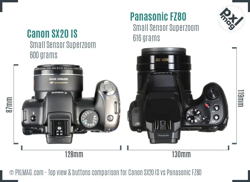 Canon SX20 IS vs Panasonic FZ80 top view buttons comparison