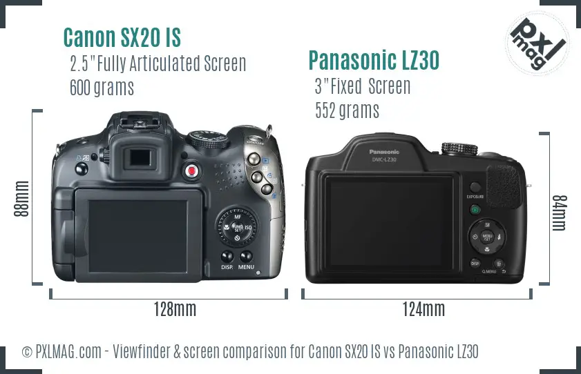 Canon SX20 IS vs Panasonic LZ30 Screen and Viewfinder comparison Canon SX20 IS vs Panasonic LZ30 Screen and Viewfinder comparison