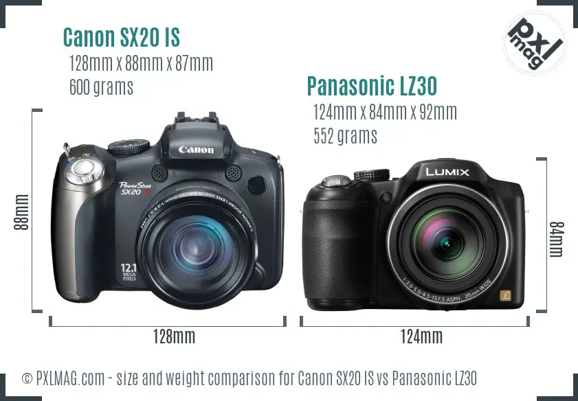 Canon SX20 IS vs Panasonic LZ30 size comparison Canon SX20 IS vs Panasonic LZ30 size comparison