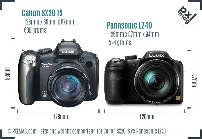 Canon SX20 IS vs Panasonic LZ40 size comparison