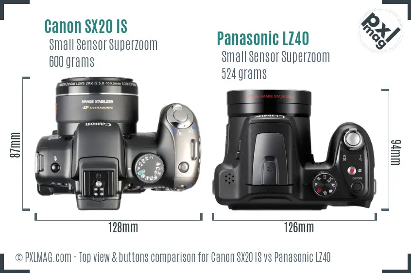 Canon SX20 IS vs Panasonic LZ40 top view buttons comparison
