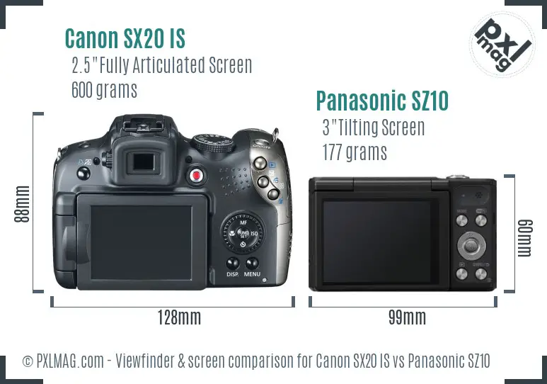 Canon SX20 IS vs Panasonic SZ10 Screen and Viewfinder comparison Canon SX20 IS vs Panasonic SZ10 Screen and Viewfinder comparison