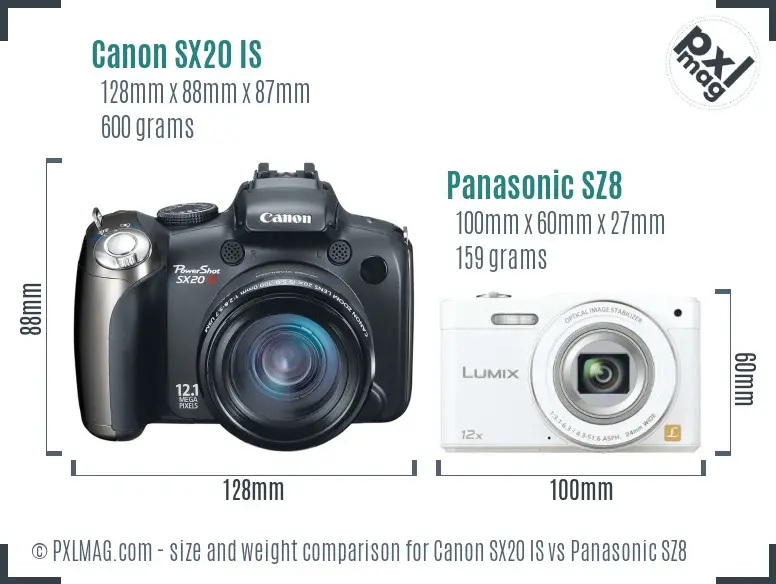 Canon SX20 IS vs Panasonic SZ8 size comparison