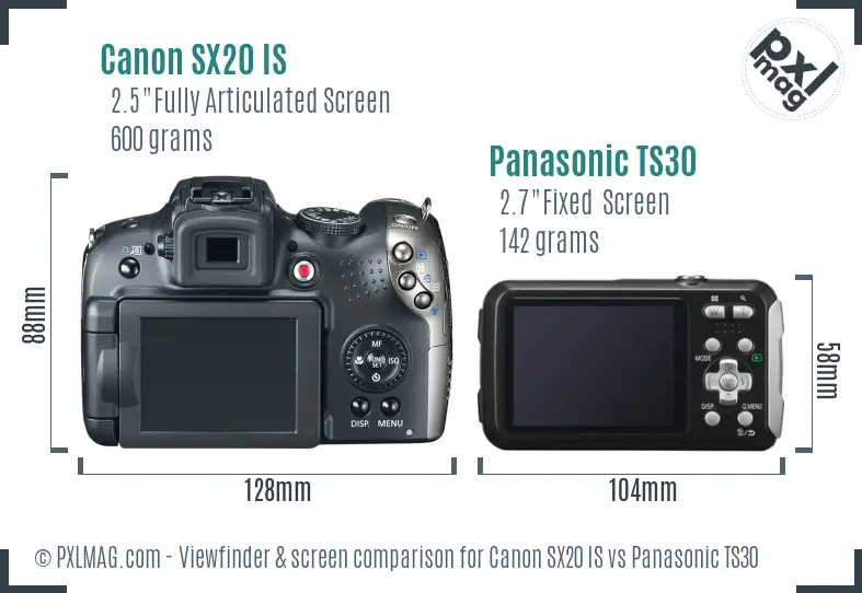 Canon SX20 IS vs Panasonic TS30 Screen and Viewfinder comparison
