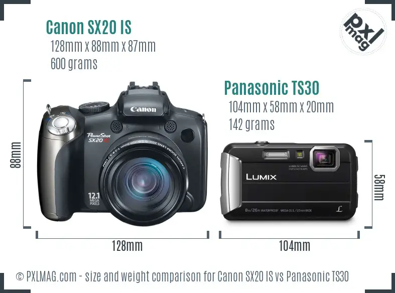 Canon SX20 IS vs Panasonic TS30 size comparison
