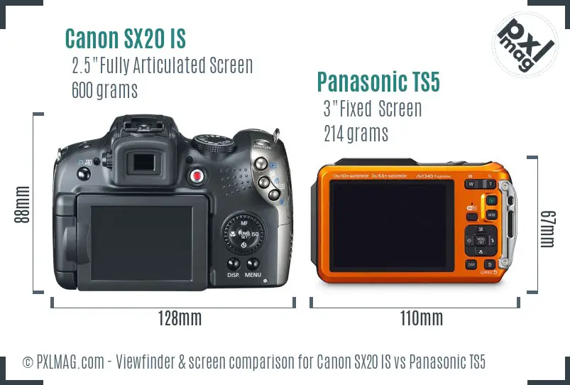 Canon SX20 IS vs Panasonic TS5 Screen and Viewfinder comparison
