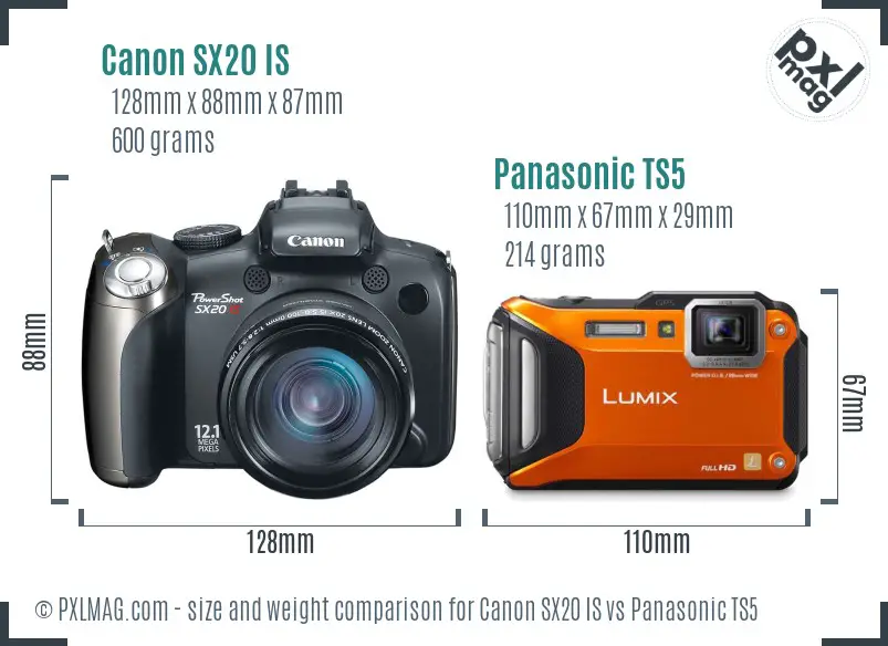 Canon SX20 IS vs Panasonic TS5 size comparison