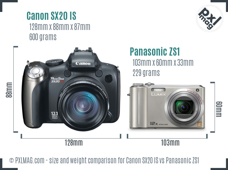 Canon SX20 IS vs Panasonic ZS1 size comparison Canon SX20 IS vs Panasonic ZS1 size comparison