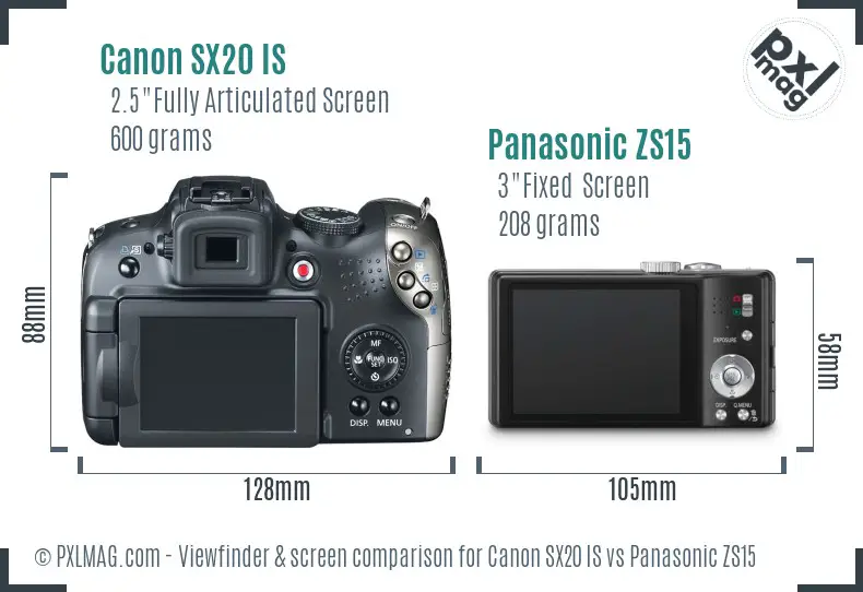 Canon SX20 IS vs Panasonic ZS15 Screen and Viewfinder comparison Canon SX20 IS vs Panasonic ZS15 Screen and Viewfinder comparison