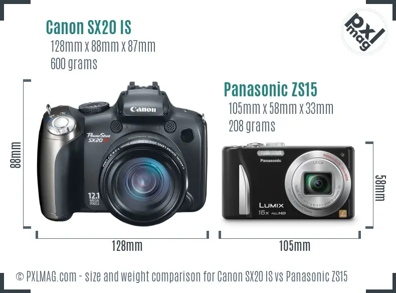 Canon SX20 IS vs Panasonic ZS15 size comparison Canon SX20 IS vs Panasonic ZS15 size comparison