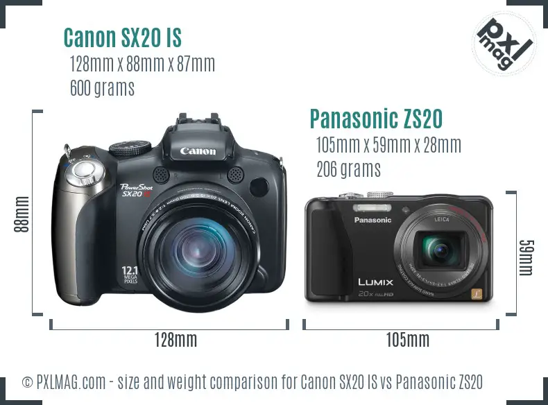 Canon SX20 IS vs Panasonic ZS20 size comparison