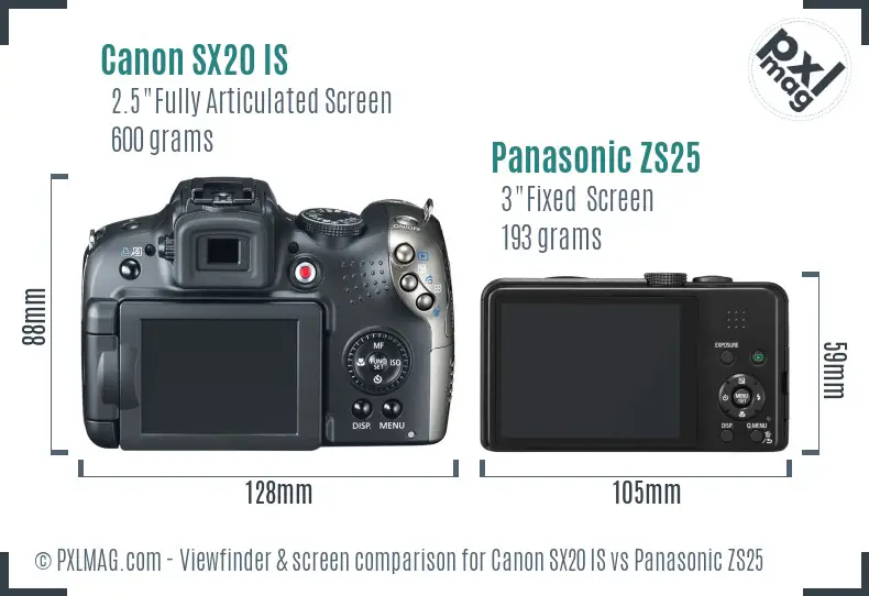 Canon SX20 IS vs Panasonic ZS25 Screen and Viewfinder comparison Canon SX20 IS vs Panasonic ZS25 Screen and Viewfinder comparison