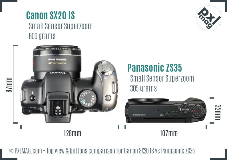 Canon SX20 IS vs Panasonic ZS35 top view buttons comparison Canon SX20 IS vs Panasonic ZS35 top view buttons comparison