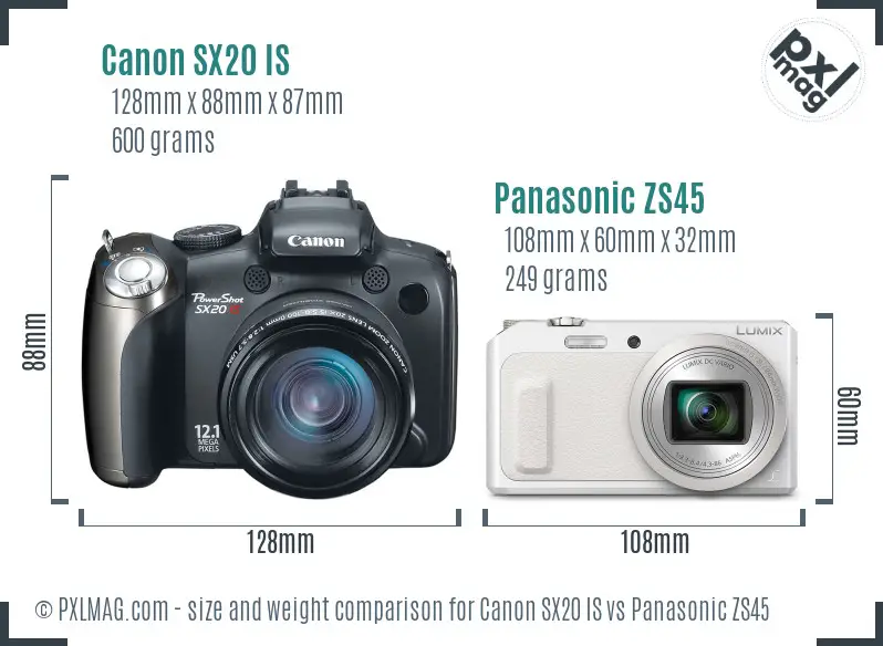 Canon SX20 IS vs Panasonic ZS45 size comparison