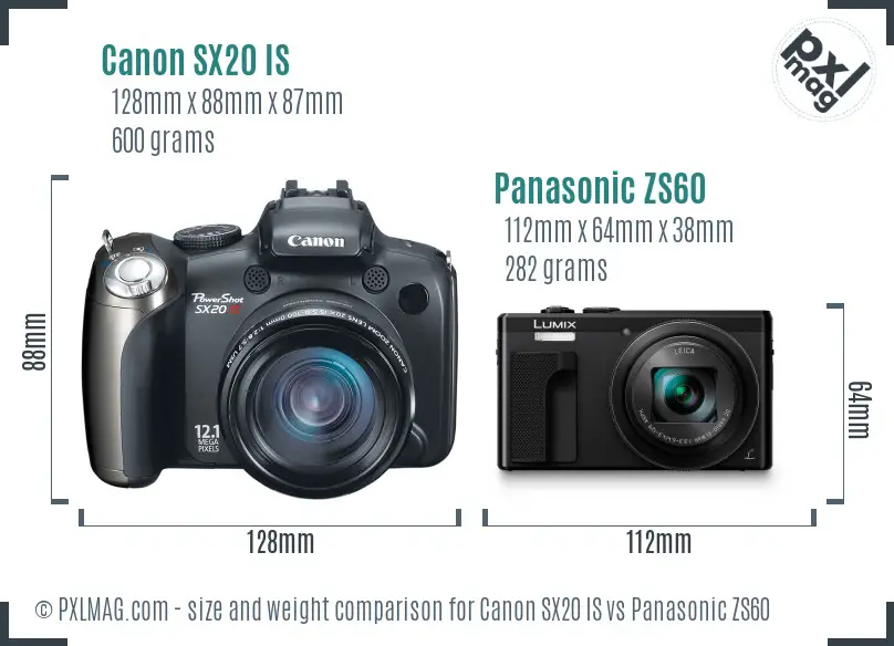 Canon SX20 IS vs Panasonic ZS60 size comparison