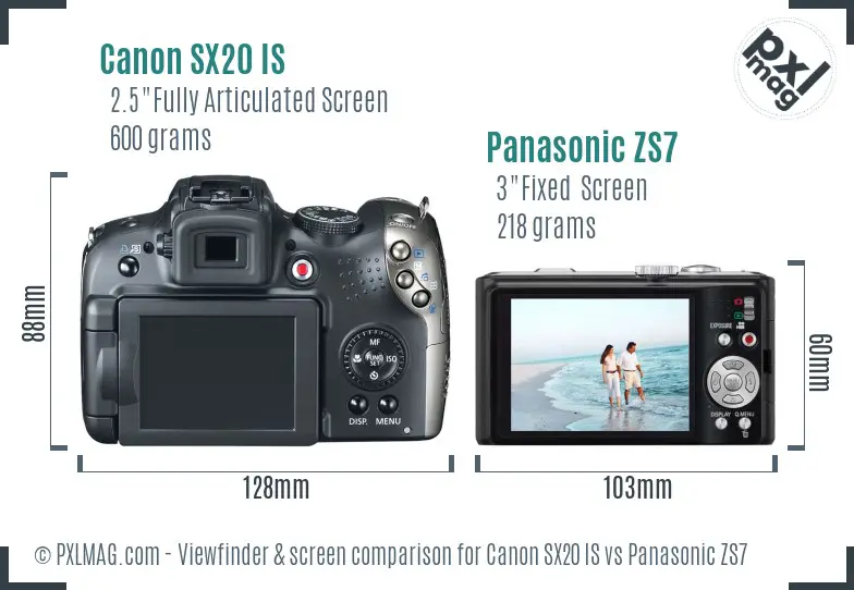 Canon SX20 IS vs Panasonic ZS7 Screen and Viewfinder comparison